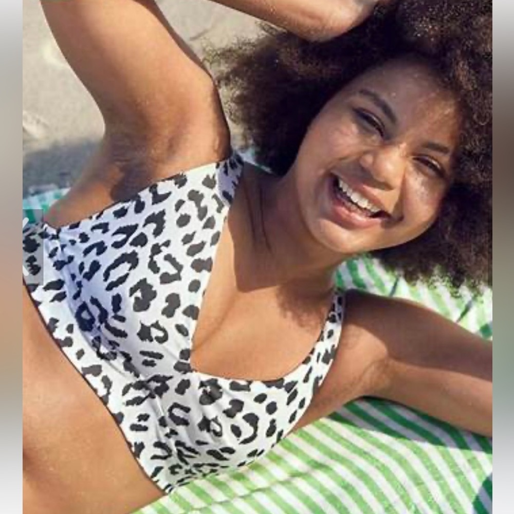 Aerie Leopard Longline V Scoop Bikini Top